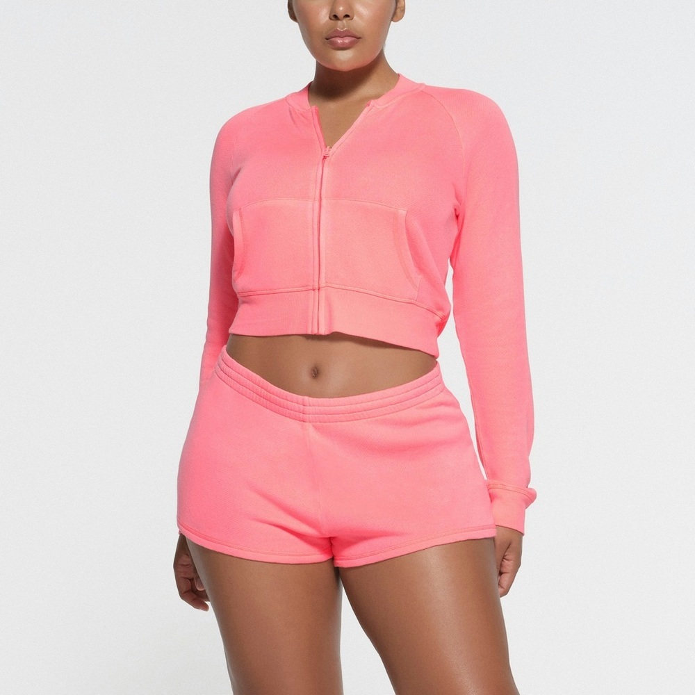 NWT Skims French Terry Zip Up Hoodie - Coral - S